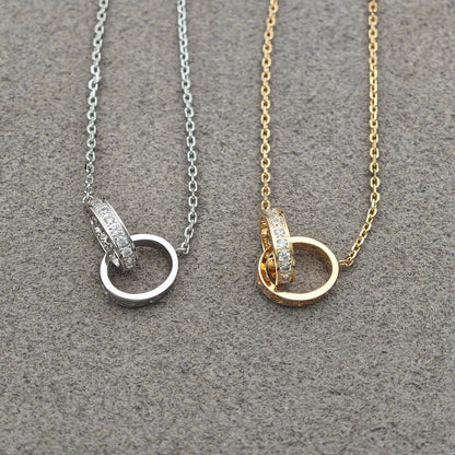 [⭐JeweliWhal]LOVE DOUBLE RING HALF DIAMOND NECKLACE
