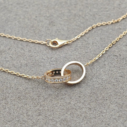 [⭐JeweliWhal]LOVE DOUBLE RING HALF DIAMOND NECKLACE