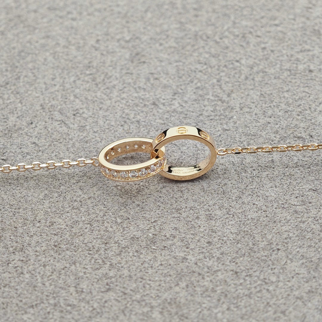 [⭐JeweliWhal]LOVE DOUBLE RING HALF DIAMOND NECKLACE