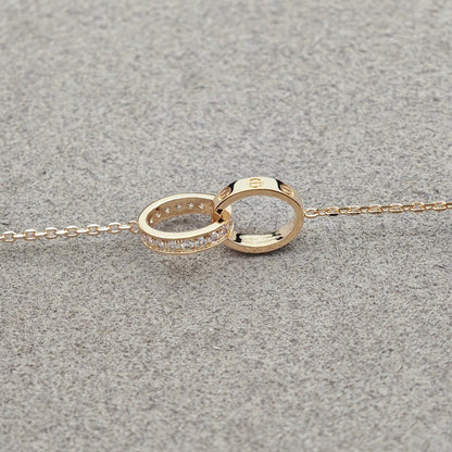 [⭐JeweliWhal]LOVE DOUBLE RING HALF DIAMOND NECKLACE