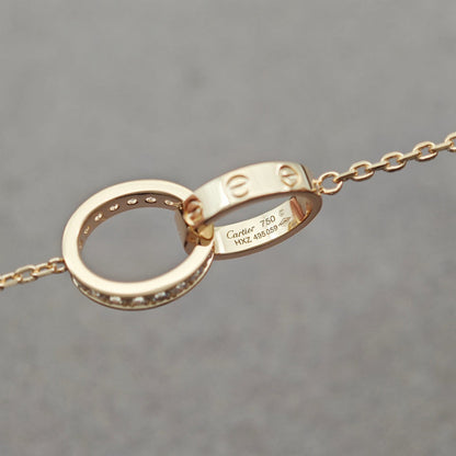 [⭐JeweliWhal]LOVE DOUBLE RING HALF DIAMOND NECKLACE