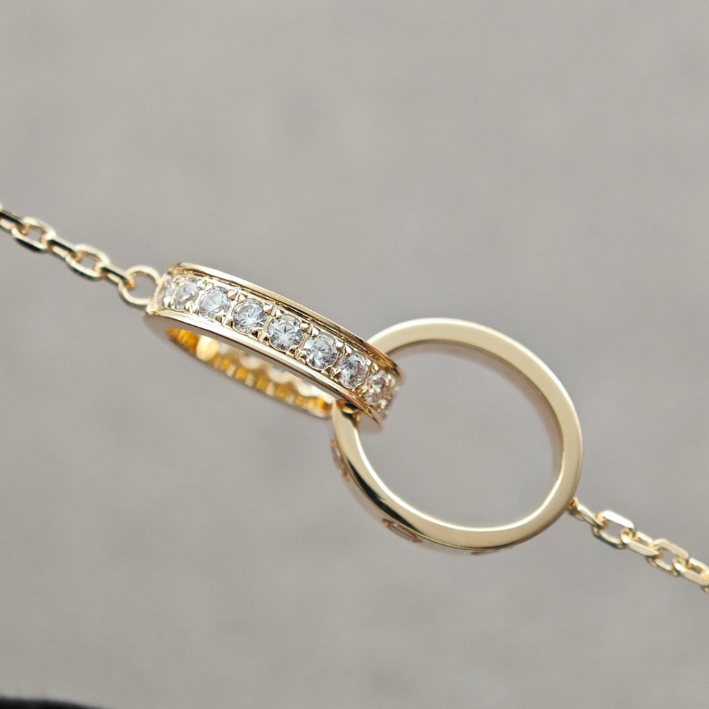 [⭐JeweliWhal]LOVE DOUBLE RING HALF DIAMOND NECKLACE
