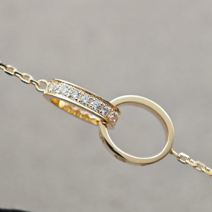 [⭐JeweliWhal]LOVE DOUBLE RING HALF DIAMOND NECKLACE