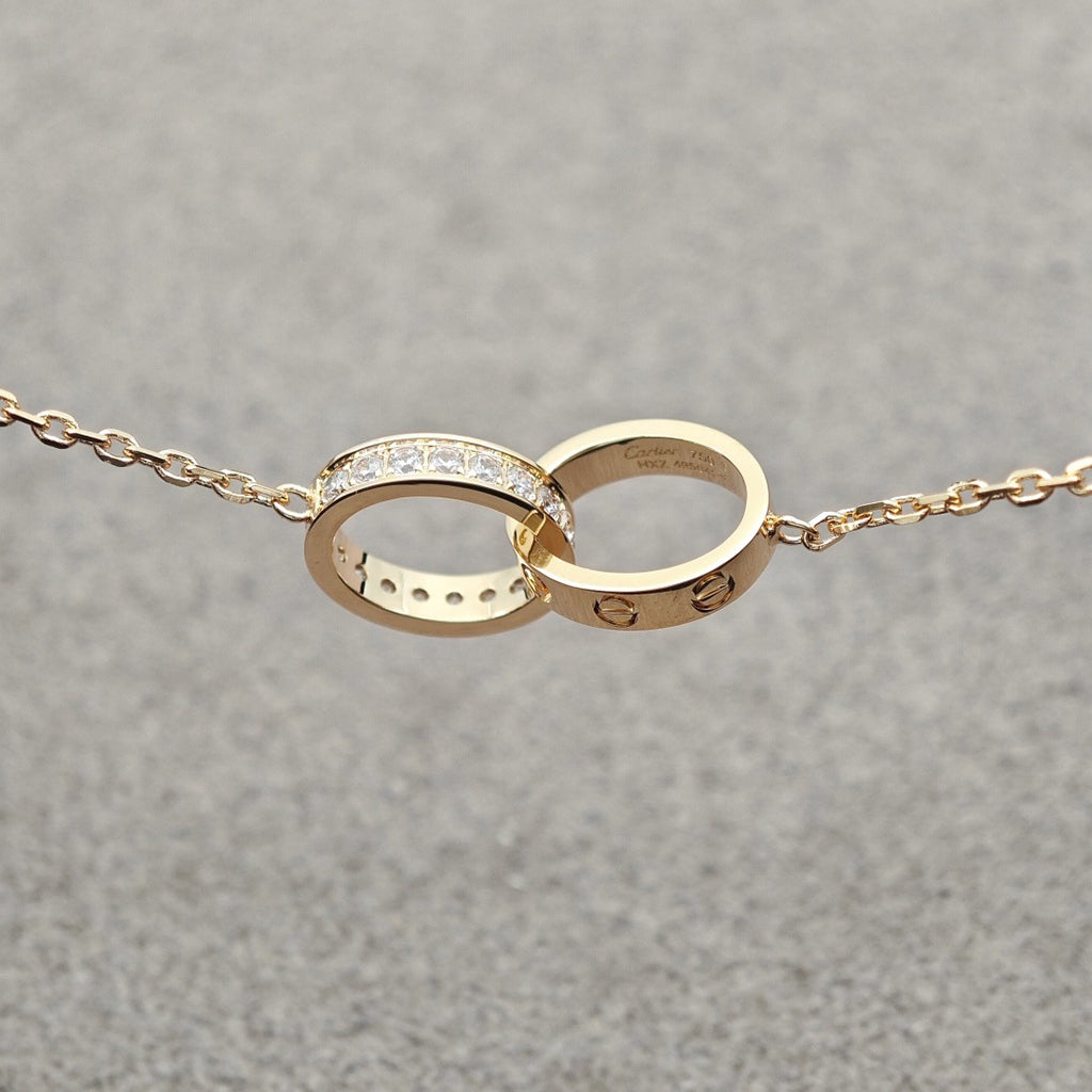 [⭐JeweliWhal]LOVE DOUBLE RING HALF DIAMOND NECKLACE
