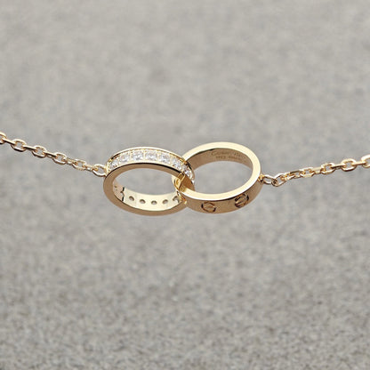 [⭐JeweliWhal]LOVE DOUBLE RING HALF DIAMOND NECKLACE