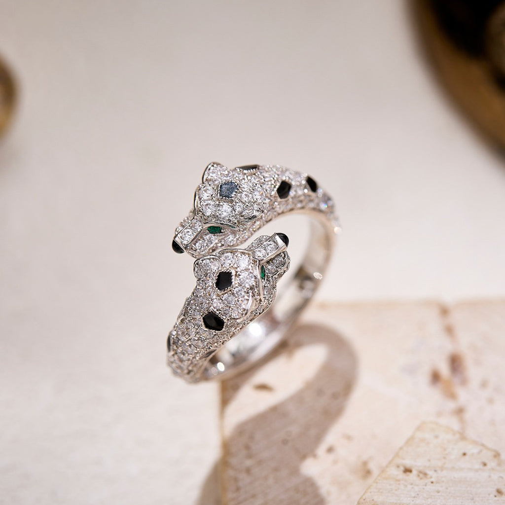 [⭐JeweliWhal]PANTHERE DOUBLE HEADED FULL DIAMOND  RING