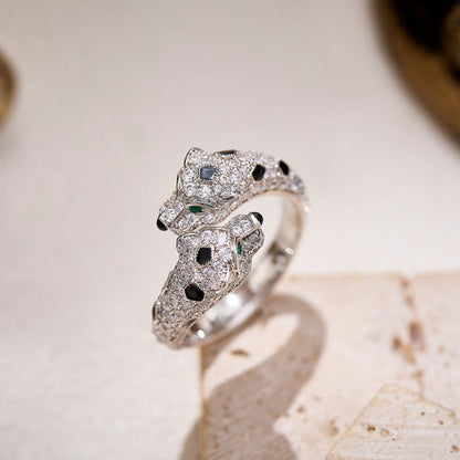 [⭐JeweliWhal]PANTHERE DOUBLE HEADED FULL DIAMOND  RING