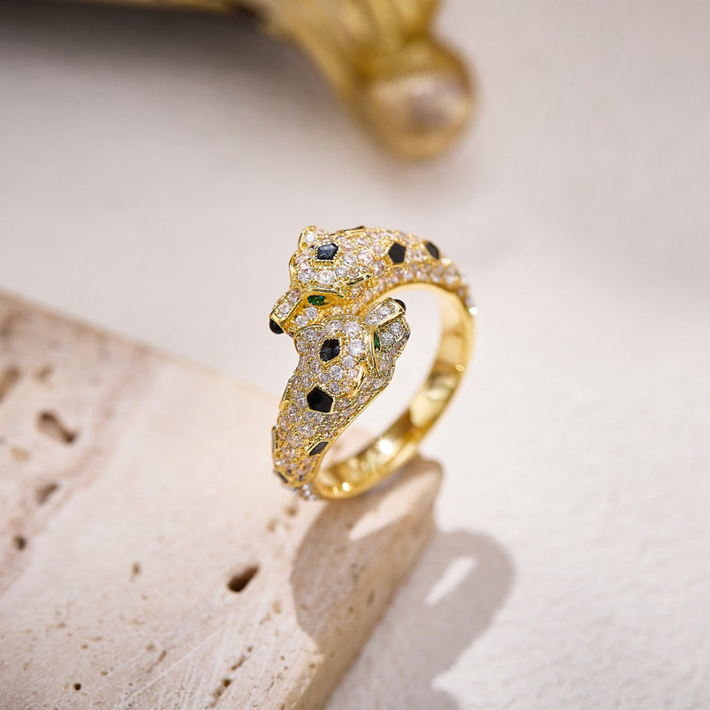 [⭐JeweliWhal]PANTHERE DOUBLE HEADED FULL DIAMOND  RING
