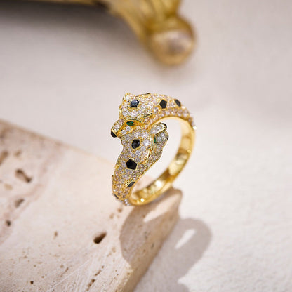 [⭐JeweliWhal]PANTHERE DOUBLE HEADED FULL DIAMOND  RING