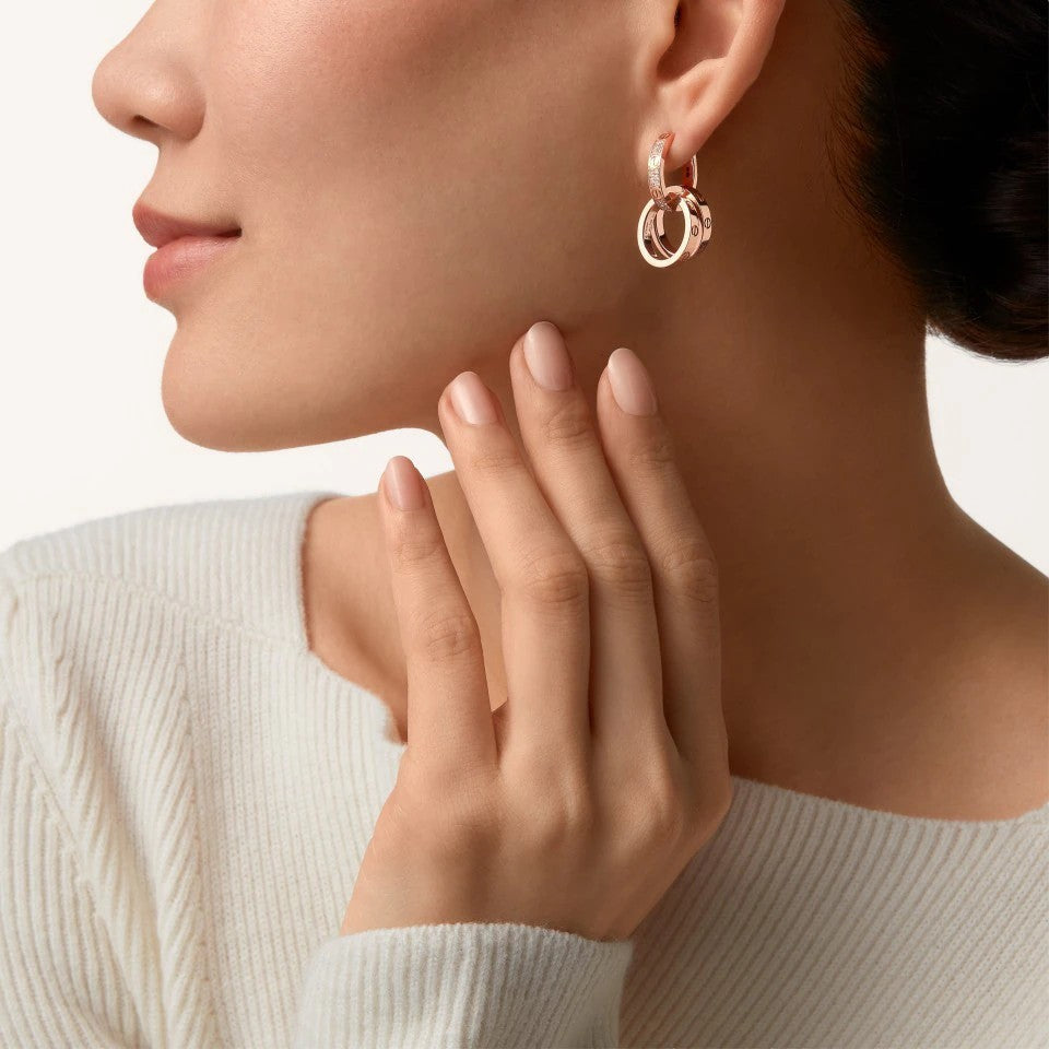 [⭐JeweliWhal]LOVE 3.3MM DANGLE HALF DIAMOND EARRINGS