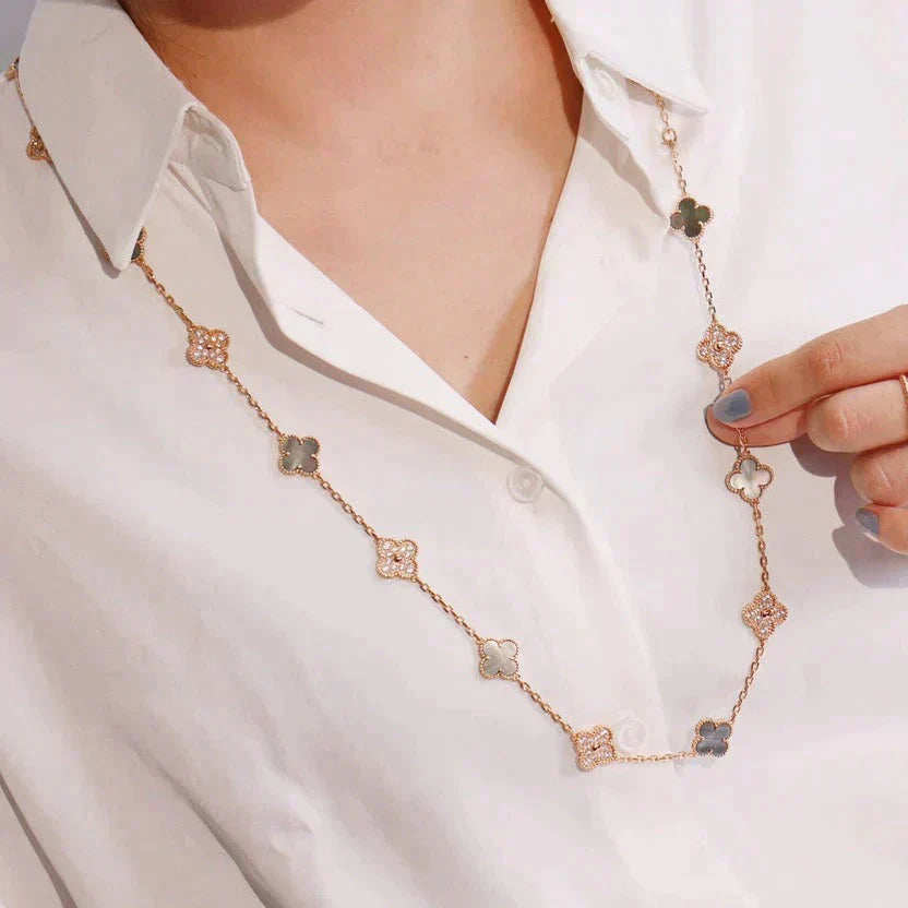 [⭐JeweliWhal]CLOVER 20 MOTIFS DARK MOP DIAMOND  NECKLACE