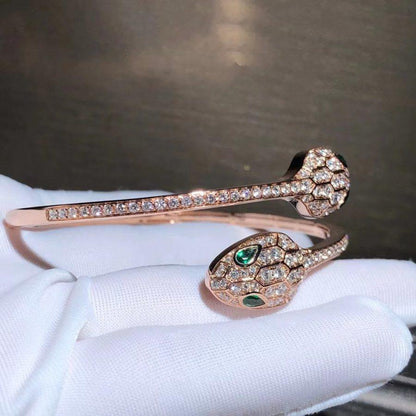 [⭐JeweliWhal]SERPENTI BRACELET PINK GOLD MALACHITE DIAMOND DOUBLE SNAKE