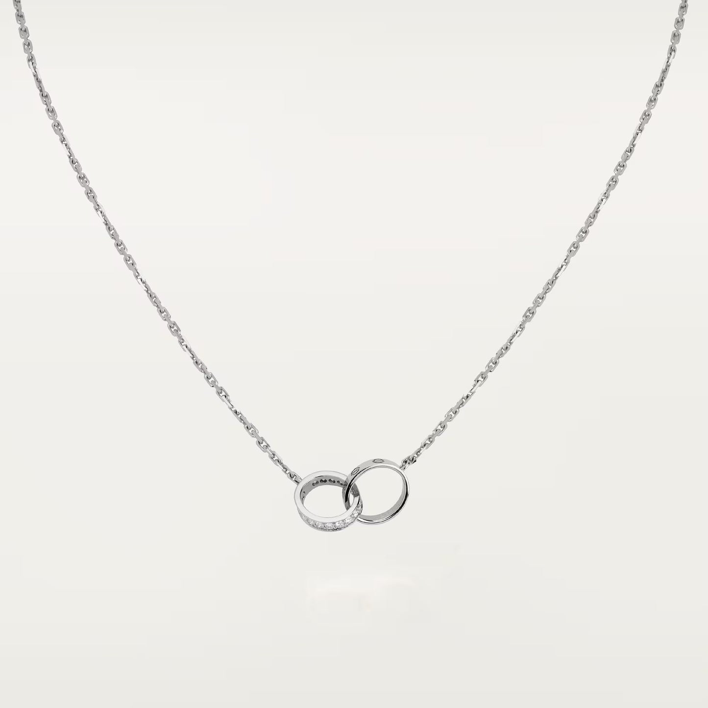 [⭐JeweliWhal]LOVE DOUBLE RING HALF DIAMOND NECKLACE