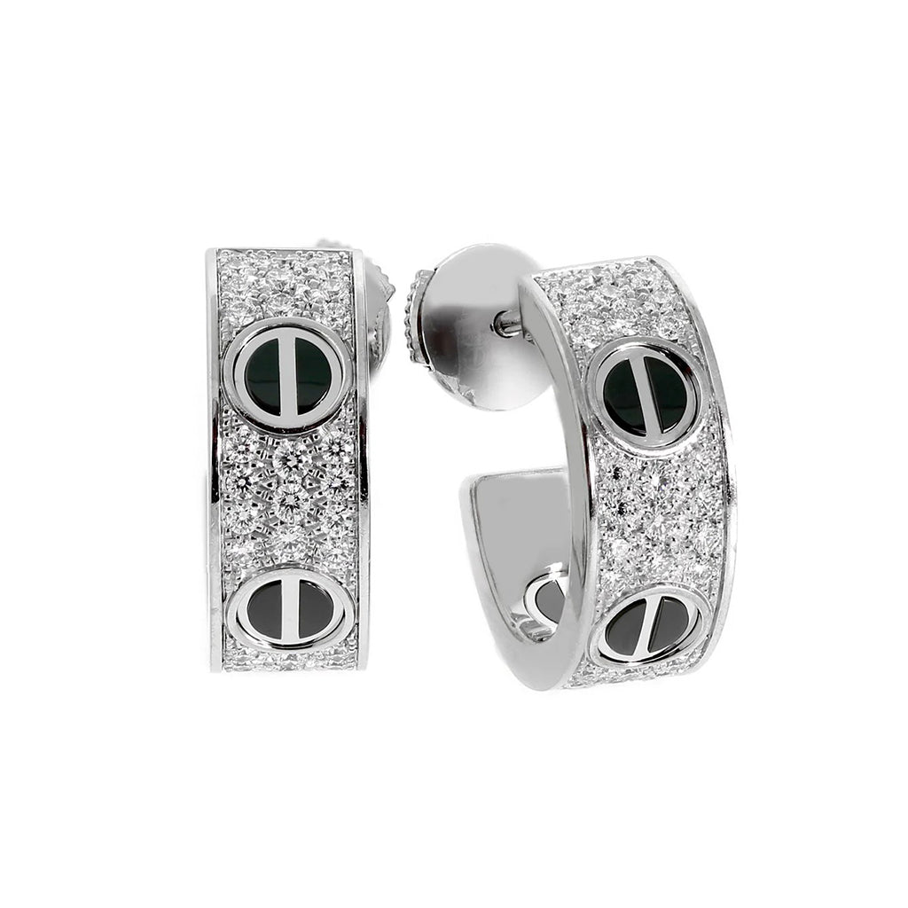 [⭐JeweliWhal]LOVE CERAMIC DIAMOND PAVED SILVER EARRINGS