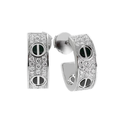 [⭐JeweliWhal]LOVE CERAMIC DIAMOND PAVED SILVER EARRINGS