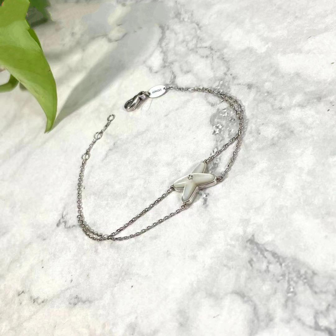 [⭐JeweliWhal]JEUX BRACELET WHITE MOP SILVER 1 DIAMOND