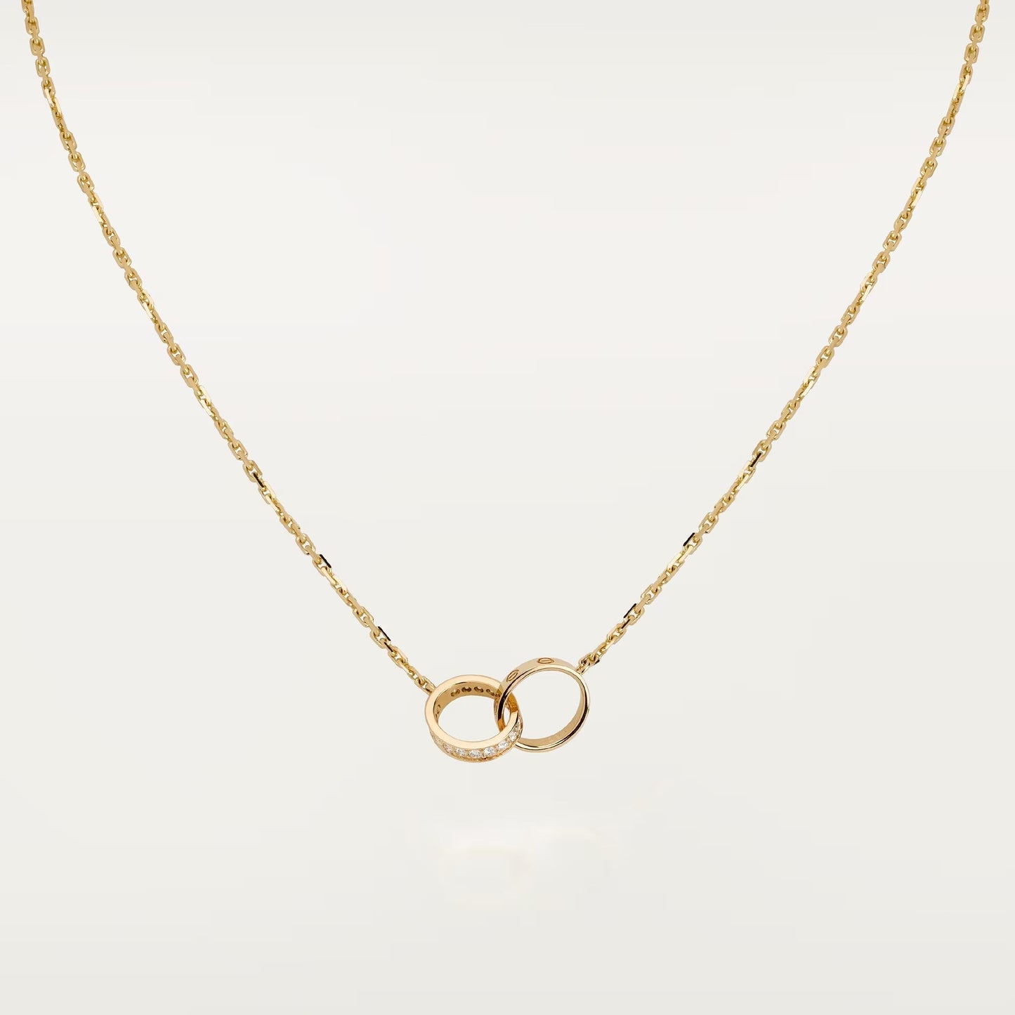 [⭐JeweliWhal]LOVE DOUBLE RING HALF DIAMOND NECKLACE