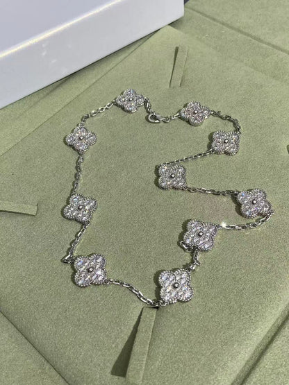 [⭐JeweliWhal]KLEEBLATT 10 MOTIVE VOLL DIAMANT HALSKETTE