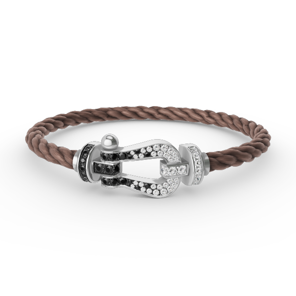 [⭐JeweliWhal]FORCE LARGE HORSESHOE BLACK WHITE DIAMOND BRACELET SILVER