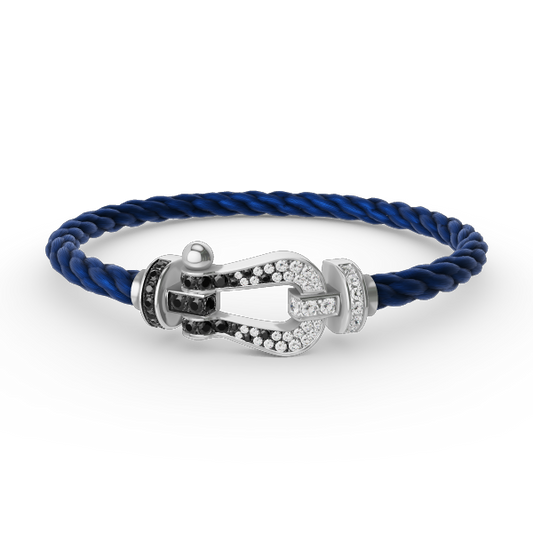 [⭐JeweliWhal]FORCE LARGE HORSESHOE BLACK WHITE DIAMOND BRACELET SILVER