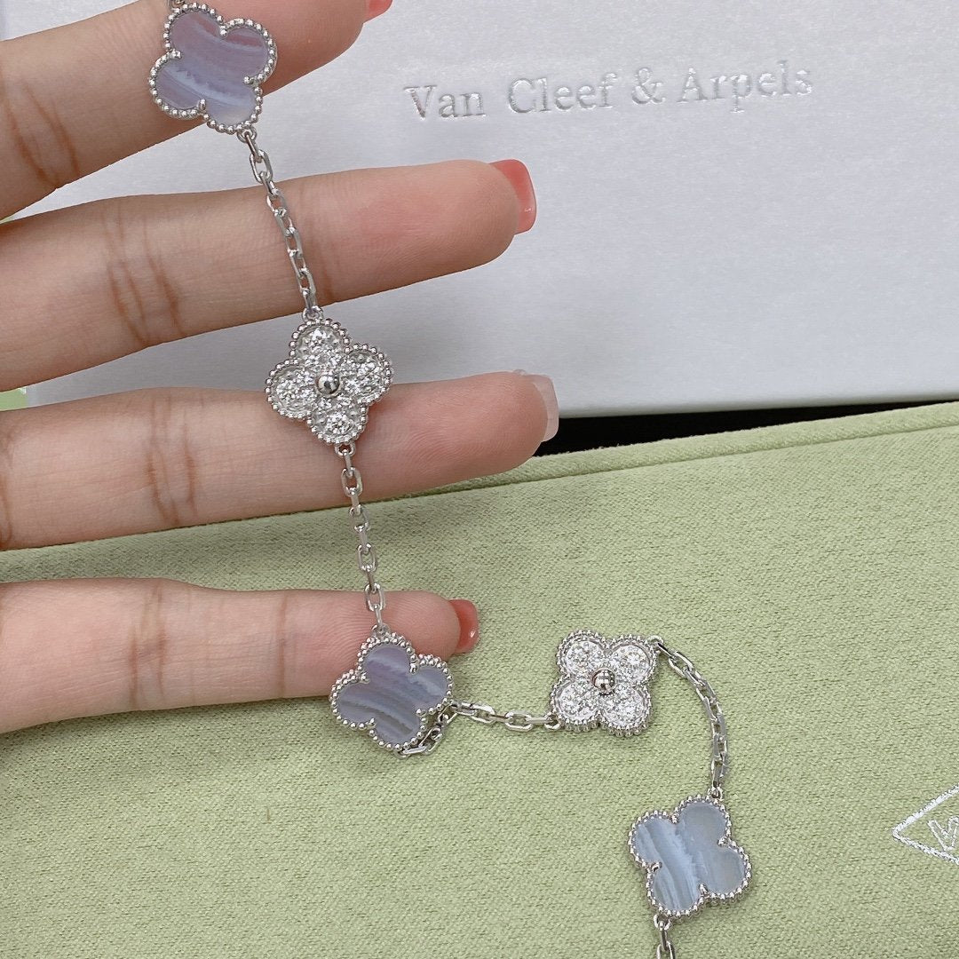 [⭐JeweliWhal] CLOVER 5 MOTIF PURPLE CHALCEDONY BRACELET COLLECTION