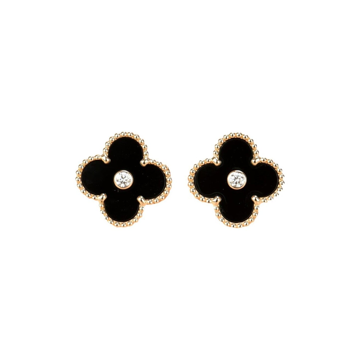 [⭐JeweliWhal]CLOVER MEDIUM 1 MOTIFS ONYX DIAMOND EARRINGS