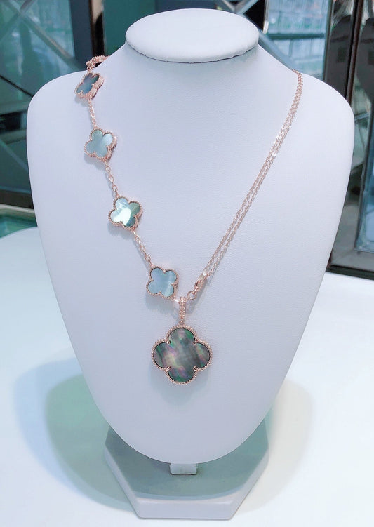 [⭐JeweliWhal]COMBINED BRACELET 5 MOTIFS AND NECKLACE DARK MOP ROSE GOLD