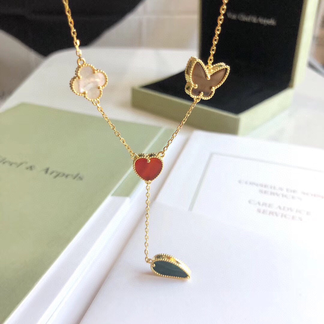 [⭐JeweliWhal]LUCKY SPRING 4 MOTIFS ROSE GOLD NECKLACE